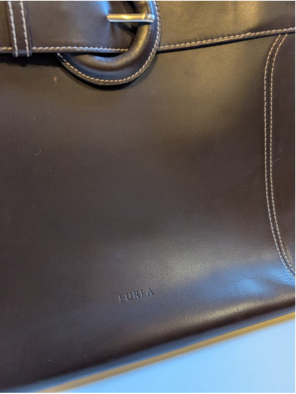 VINTAGE FURLA Dark Chocolate Brown Leather Tote Handbag Shoulder Bag Made in VGU - Picture 4 of 11